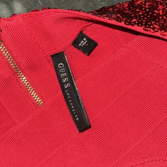 Guess Bodycon Dress Women's Small Red Sequin Halter Neck Cocktail Showgirl Glam - Picture 3 of 8